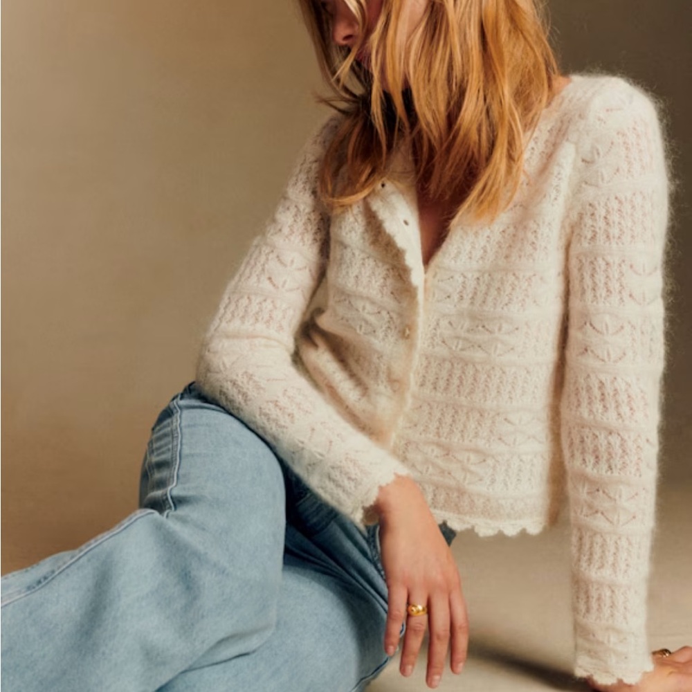 Sezane NEW Cream Knit Mohair Cardigan Varda XL